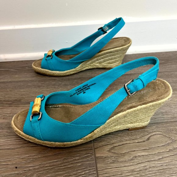 Coldwater Creek Blue Peep Toe, Sling Back Espadrille Size 9 - Picture 3 of 8